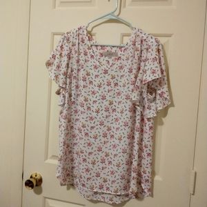 Loft White Floral Blouse